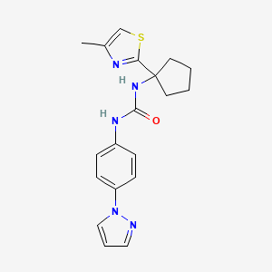 molecular formula C19H21N5OS B6972255 1-[1-(4-Methyl-1,3-thiazol-2-yl)cyclopentyl]-3-(4-pyrazol-1-ylphenyl)urea 