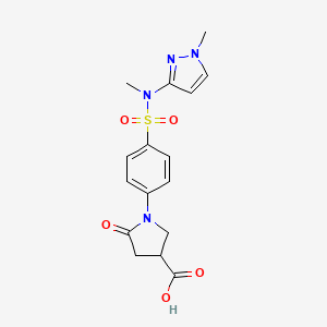 molecular formula C16H18N4O5S B6972279 1-[4-[Methyl-(1-methylpyrazol-3-yl)sulfamoyl]phenyl]-5-oxopyrrolidine-3-carboxylic acid 