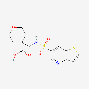 molecular formula C14H16N2O5S2 B6972335 4-[(Thieno[3,2-b]pyridin-6-ylsulfonylamino)methyl]oxane-4-carboxylic acid 