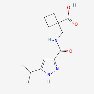 molecular formula C13H19N3O3 B6972449 1-[[(5-propan-2-yl-1H-pyrazole-3-carbonyl)amino]methyl]cyclobutane-1-carboxylic acid 