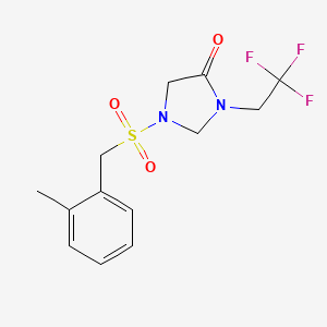 molecular formula C13H15F3N2O3S B6972476 1-[(2-Methylphenyl)methylsulfonyl]-3-(2,2,2-trifluoroethyl)imidazolidin-4-one 