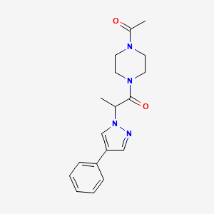 molecular formula C18H22N4O2 B6972726 1-(4-Acetylpiperazin-1-yl)-2-(4-phenylpyrazol-1-yl)propan-1-one 