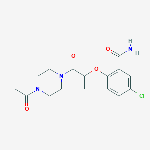 molecular formula C16H20ClN3O4 B6972728 2-[1-(4-Acetylpiperazin-1-yl)-1-oxopropan-2-yl]oxy-5-chlorobenzamide 