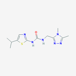 molecular formula C12H18N6OS B6972754 1-[(4,5-Dimethyl-1,2,4-triazol-3-yl)methyl]-3-(5-propan-2-yl-1,3-thiazol-2-yl)urea 