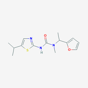 molecular formula C14H19N3O2S B6972769 1-[1-(Furan-2-yl)ethyl]-1-methyl-3-(5-propan-2-yl-1,3-thiazol-2-yl)urea 