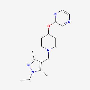 molecular formula C17H25N5O B6972775 2-[1-[(1-Ethyl-3,5-dimethylpyrazol-4-yl)methyl]piperidin-4-yl]oxypyrazine 