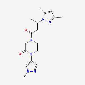 molecular formula C17H24N6O2 B6972841 4-[3-(3,5-Dimethylpyrazol-1-yl)butanoyl]-1-(1-methylpyrazol-4-yl)piperazin-2-one 