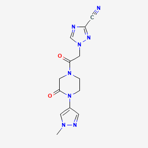 molecular formula C13H14N8O2 B6972852 1-[2-[4-(1-Methylpyrazol-4-yl)-3-oxopiperazin-1-yl]-2-oxoethyl]-1,2,4-triazole-3-carbonitrile 