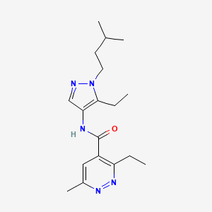 molecular formula C18H27N5O B6972878 3-ethyl-N-[5-ethyl-1-(3-methylbutyl)pyrazol-4-yl]-6-methylpyridazine-4-carboxamide 