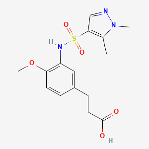 molecular formula C15H19N3O5S B6972885 3-[3-[(1,5-Dimethylpyrazol-4-yl)sulfonylamino]-4-methoxyphenyl]propanoic acid 