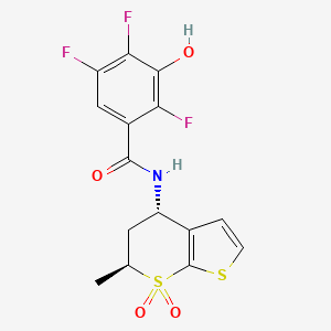 molecular formula C15H12F3NO4S2 B6972973 2,4,5-trifluoro-3-hydroxy-N-[(4S,6S)-6-methyl-7,7-dioxo-5,6-dihydro-4H-thieno[2,3-b]thiopyran-4-yl]benzamide 