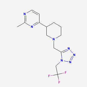 molecular formula C14H18F3N7 B6973066 2-Methyl-4-[1-[[1-(2,2,2-trifluoroethyl)tetrazol-5-yl]methyl]piperidin-3-yl]pyrimidine 