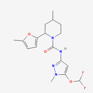 molecular formula C17H22F2N4O3 B6973154 N-[5-(difluoromethoxy)-1-methylpyrazol-3-yl]-4-methyl-2-(5-methylfuran-2-yl)piperidine-1-carboxamide 