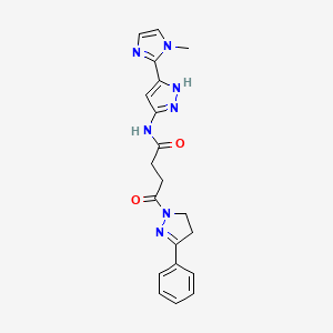 molecular formula C20H21N7O2 B6973161 N-[5-(1-methylimidazol-2-yl)-1H-pyrazol-3-yl]-4-oxo-4-(5-phenyl-3,4-dihydropyrazol-2-yl)butanamide 