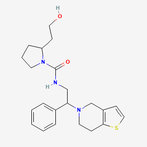 molecular formula C22H29N3O2S B6973175 N-[2-(6,7-dihydro-4H-thieno[3,2-c]pyridin-5-yl)-2-phenylethyl]-2-(2-hydroxyethyl)pyrrolidine-1-carboxamide 