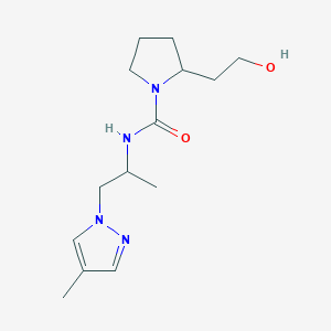 molecular formula C14H24N4O2 B6973246 2-(2-hydroxyethyl)-N-[1-(4-methylpyrazol-1-yl)propan-2-yl]pyrrolidine-1-carboxamide 