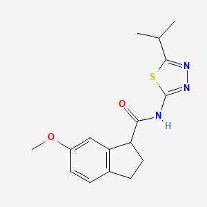 molecular formula C16H19N3O2S B6973343 6-methoxy-N-(5-propan-2-yl-1,3,4-thiadiazol-2-yl)-2,3-dihydro-1H-indene-1-carboxamide 