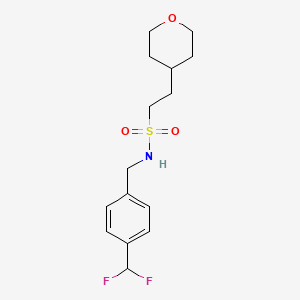 molecular formula C15H21F2NO3S B6973360 N-[[4-(difluoromethyl)phenyl]methyl]-2-(oxan-4-yl)ethanesulfonamide 