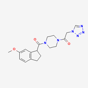 molecular formula C18H22N6O3 B6973368 1-[4-(6-methoxy-2,3-dihydro-1H-indene-1-carbonyl)piperazin-1-yl]-2-(tetrazol-1-yl)ethanone 