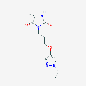 molecular formula C13H20N4O3 B6973473 3-[3-(1-Ethylpyrazol-4-yl)oxypropyl]-5,5-dimethylimidazolidine-2,4-dione 