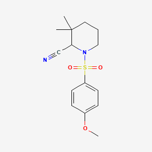 molecular formula C15H20N2O3S B6973716 1-(4-Methoxyphenyl)sulfonyl-3,3-dimethylpiperidine-2-carbonitrile 