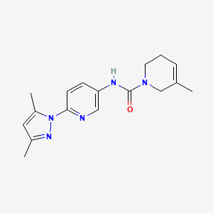 molecular formula C17H21N5O B6973821 N-[6-(3,5-dimethylpyrazol-1-yl)pyridin-3-yl]-5-methyl-3,6-dihydro-2H-pyridine-1-carboxamide 