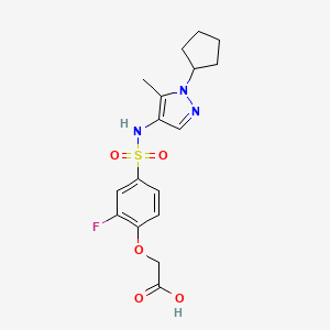 molecular formula C17H20FN3O5S B6973827 2-[4-[(1-Cyclopentyl-5-methylpyrazol-4-yl)sulfamoyl]-2-fluorophenoxy]acetic acid 