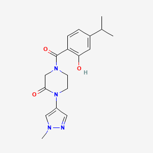 molecular formula C18H22N4O3 B6974075 4-(2-Hydroxy-4-propan-2-ylbenzoyl)-1-(1-methylpyrazol-4-yl)piperazin-2-one 