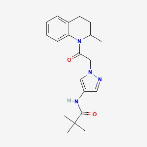 molecular formula C20H26N4O2 B6974362 2,2-dimethyl-N-[1-[2-(2-methyl-3,4-dihydro-2H-quinolin-1-yl)-2-oxoethyl]pyrazol-4-yl]propanamide 