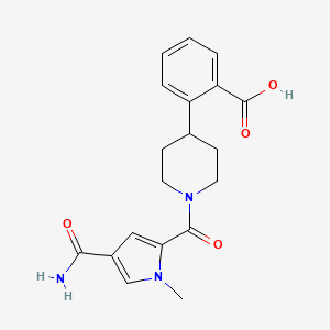 molecular formula C19H21N3O4 B6974390 2-[1-(4-Carbamoyl-1-methylpyrrole-2-carbonyl)piperidin-4-yl]benzoic acid 