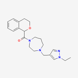 molecular formula C21H28N4O2 B6974672 3,4-dihydro-1H-isochromen-1-yl-[4-[(1-ethylpyrazol-4-yl)methyl]-1,4-diazepan-1-yl]methanone 