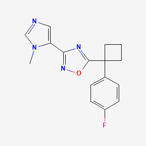 molecular formula C16H15FN4O B6974871 5-[1-(4-Fluorophenyl)cyclobutyl]-3-(3-methylimidazol-4-yl)-1,2,4-oxadiazole 