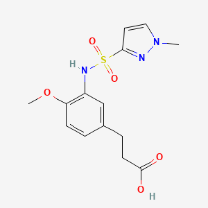 molecular formula C14H17N3O5S B6975025 3-[4-Methoxy-3-[(1-methylpyrazol-3-yl)sulfonylamino]phenyl]propanoic acid 