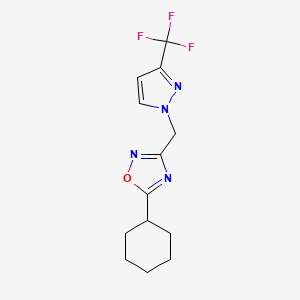 molecular formula C13H15F3N4O B6975135 5-Cyclohexyl-3-[[3-(trifluoromethyl)pyrazol-1-yl]methyl]-1,2,4-oxadiazole 