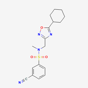 molecular formula C17H20N4O3S B6975142 3-cyano-N-[(5-cyclohexyl-1,2,4-oxadiazol-3-yl)methyl]-N-methylbenzenesulfonamide 