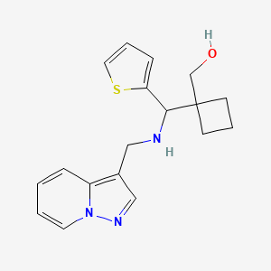 molecular formula C18H21N3OS B6975392 [1-[(Pyrazolo[1,5-a]pyridin-3-ylmethylamino)-thiophen-2-ylmethyl]cyclobutyl]methanol 