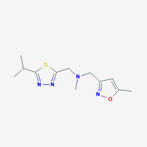 molecular formula C12H18N4OS B6975414 N-methyl-1-(5-methyl-1,2-oxazol-3-yl)-N-[(5-propan-2-yl-1,3,4-thiadiazol-2-yl)methyl]methanamine 