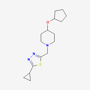 molecular formula C16H25N3OS B6975418 2-[(4-Cyclopentyloxypiperidin-1-yl)methyl]-5-cyclopropyl-1,3,4-thiadiazole 