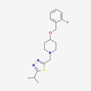 molecular formula C18H24FN3OS B6975504 2-[[4-[(2-Fluorophenyl)methoxy]piperidin-1-yl]methyl]-5-propan-2-yl-1,3,4-thiadiazole 