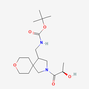 molecular formula C17H30N2O5 B6975761 tert-butyl N-[[2-[(2R)-2-hydroxypropanoyl]-8-oxa-2-azaspiro[4.5]decan-4-yl]methyl]carbamate 