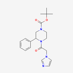 molecular formula C20H26N4O3 B6975813 Tert-butyl 4-(2-imidazol-1-ylacetyl)-3-phenylpiperazine-1-carboxylate 