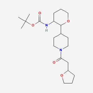 molecular formula C21H36N2O5 B6975853 tert-butyl N-[2-[1-[2-(oxolan-2-yl)acetyl]piperidin-4-yl]oxan-3-yl]carbamate 