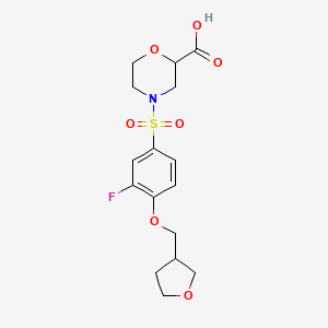 molecular formula C16H20FNO7S B6975883 4-[3-Fluoro-4-(oxolan-3-ylmethoxy)phenyl]sulfonylmorpholine-2-carboxylic acid 