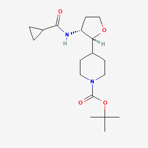 molecular formula C18H30N2O4 B6975980 tert-butyl 4-[(2S,3R)-3-(cyclopropanecarbonylamino)oxolan-2-yl]piperidine-1-carboxylate 