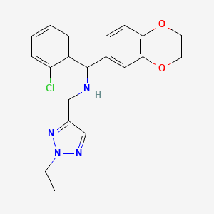 molecular formula C20H21ClN4O2 B6976051 1-(2-chlorophenyl)-1-(2,3-dihydro-1,4-benzodioxin-6-yl)-N-[(2-ethyltriazol-4-yl)methyl]methanamine 