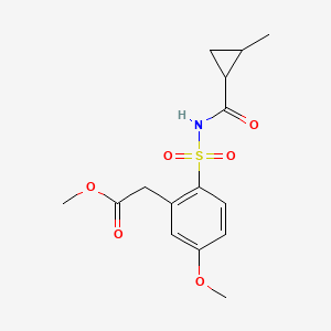 molecular formula C15H19NO6S B6976117 Methyl 2-[5-methoxy-2-[(2-methylcyclopropanecarbonyl)sulfamoyl]phenyl]acetate 