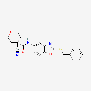 molecular formula C21H19N3O3S B6976180 N-(2-benzylsulfanyl-1,3-benzoxazol-5-yl)-4-cyanooxane-4-carboxamide 