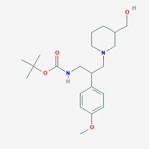 molecular formula C21H34N2O4 B6976237 tert-butyl N-[3-[3-(hydroxymethyl)piperidin-1-yl]-2-(4-methoxyphenyl)propyl]carbamate 