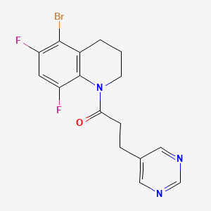 molecular formula C16H14BrF2N3O B6976479 1-(5-bromo-6,8-difluoro-3,4-dihydro-2H-quinolin-1-yl)-3-pyrimidin-5-ylpropan-1-one 