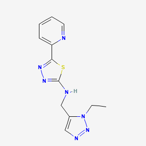 molecular formula C12H13N7S B6976555 N-[(3-ethyltriazol-4-yl)methyl]-5-pyridin-2-yl-1,3,4-thiadiazol-2-amine 